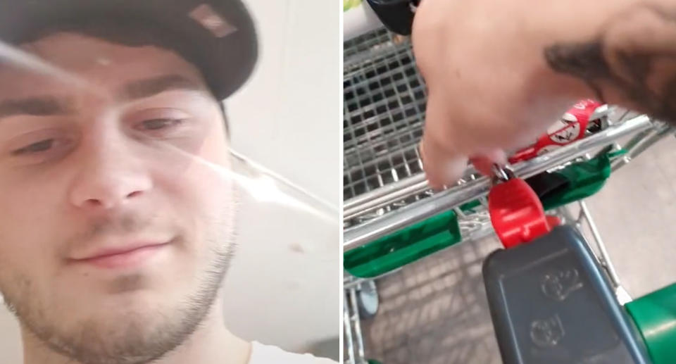Screenshots from TikTok video about trolley hack.