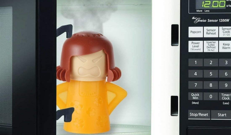 angry mama microwave cleaner in a microwave