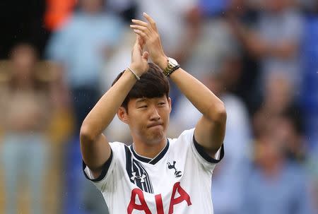 Football - Tottenham Hotspur v Everton - Barclays Premier League - White Hart Lane - 29/8/15 Tottenham's new signing Son Heung min is unveiled before the match Action Images via Reuters / Matthew Childs