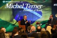 President of Brazil, Michel Temer, speaks with Reuters Editor-in-Chief Steve Adler about the future of Latin America's largest economy as it emerges from recession and a large-scale corruption scandal at a Reuters Newsmaker event in Manhattan, New York City, U.S. September 20, 2017. REUTERS/Darren Ornitz