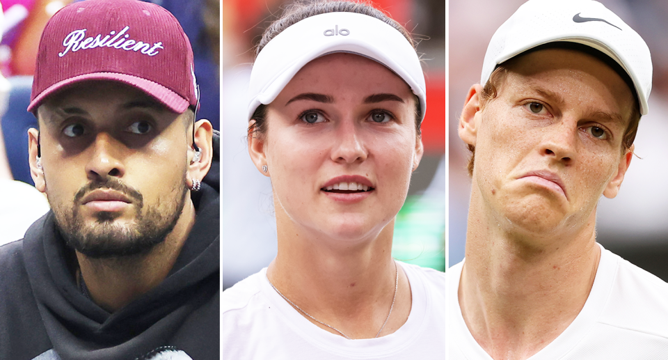 Pictured L-R: Nick Kyrgios, Jannik Sinner and Anna Kalinskaya