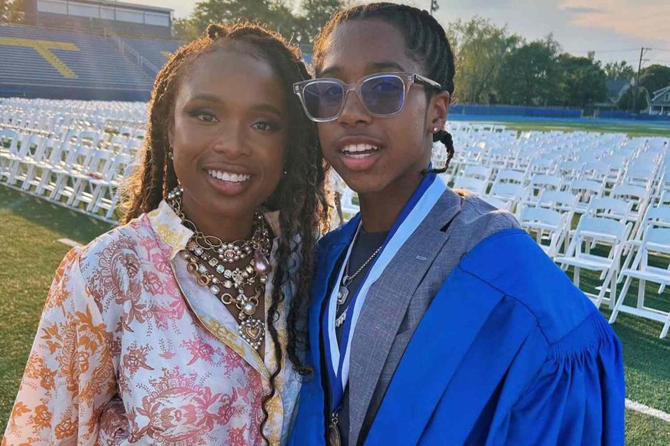 <p>Jennifer hudson/Instagram</p> Jennifer Hudson poses with her son David during his middle school graduation