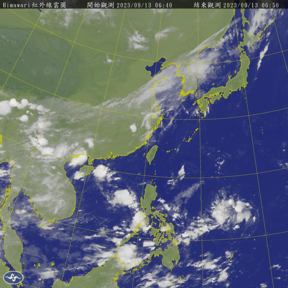 今天各地水氣較少、晴到多雲，僅南部地區及各地山區午後有局部短暫雷陣雨。（圖：氣象局網站）