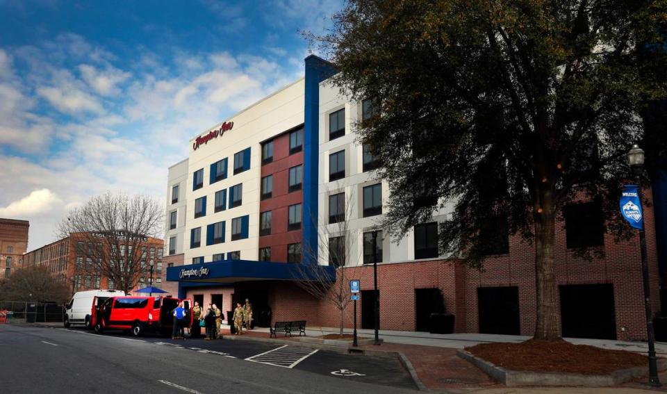 A new Hampton Inn at the corner of 12th Street and Broadway in downtown Columbus, Georgia is now open for business. 02/16/2023