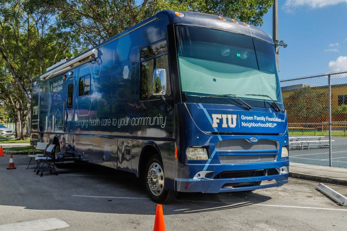 A Baptist Health South Florida-FIU medical bus offered medical services to the community outside of the South Miami Children’s Clinic, on Wednesday, October 04, 2023.