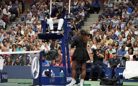 Serena Williams of the US argues with chair umpire Carlos Ramos - Credit:  AFP