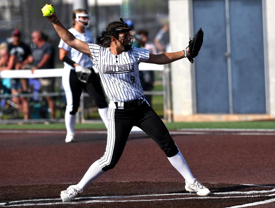 Forsan pitcher Maddie Roach winds up during Thursday’s softball playoff against Stamford at Abilene Christian University.