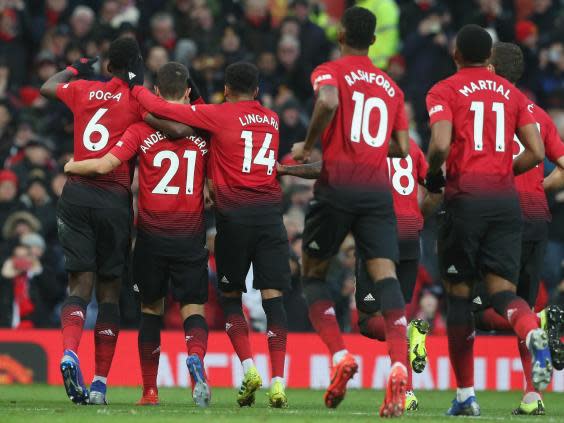 Paul Pogba celebrates his goal vs Brighton (Man Utd via Getty Images)