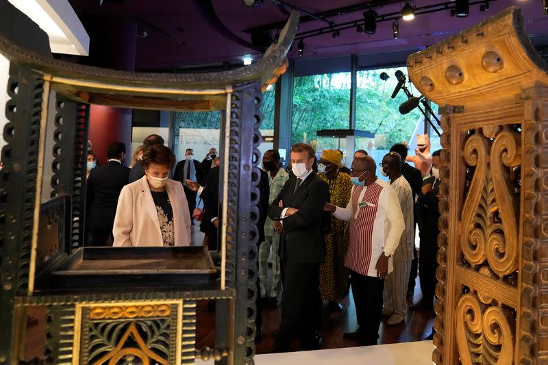 French President Emmanuel Macron visits the Quai Branly museum, in Paris