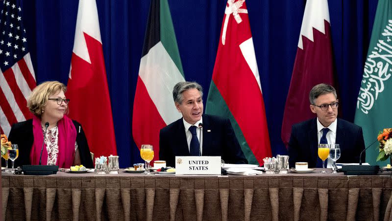 Secretary of State Antony Blinken attends breakfast with the Foreign Ministers of the Gulf Cooperation Council Nations, Monday, Sept. 18, 2023, in New York. 