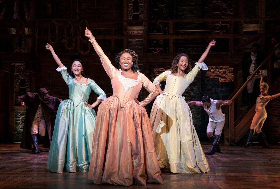 Stephanie Jae Park, Ta'Rea Campbell and Paige Smallwood in "Hamilton," which comes to the Kravis Center for the Performing Arts in West Palm Beach from April 10-21.