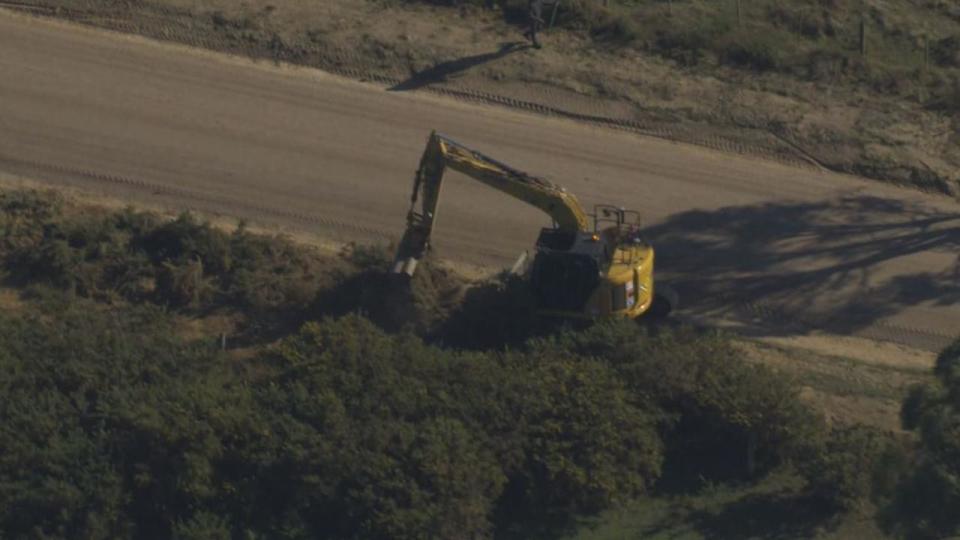 An excavator has been deployed as police undertake a renewed search for missing mum Samantha Murphy. Picture: Channel 9