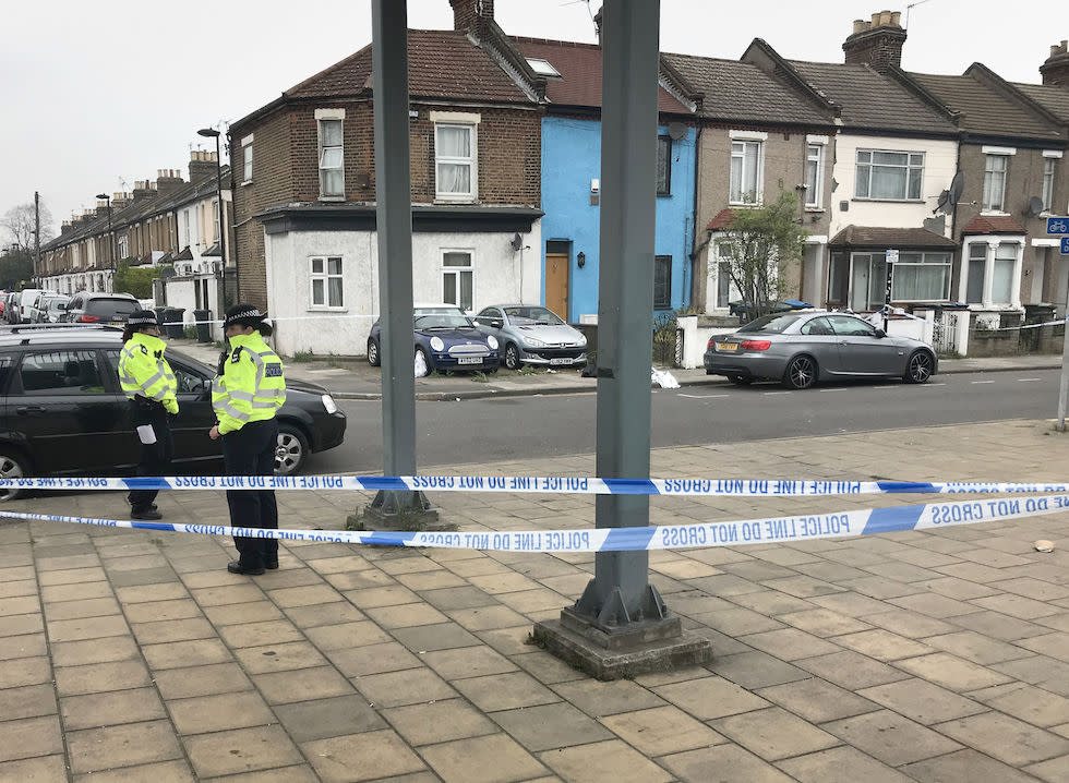 The scene on Aberdeen Road, Enfield, where a man was found suffering from life-threatening injuries after being stabbed nearby in Fairfield Road (Picture: PA)