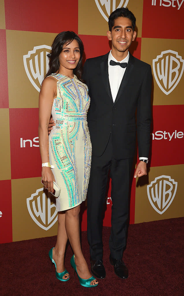 “Slumdog Millionaire” co-stars Dev Patel and Freida Pinto are still a cute couple (spotted at a Golden Globes after-party on Sunday).