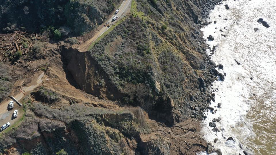 California Department of Transportation closed Highway 1 in Monterey County, California, for months after a January 2021 post-fire debris flow washed out 150 feet of the roadway.