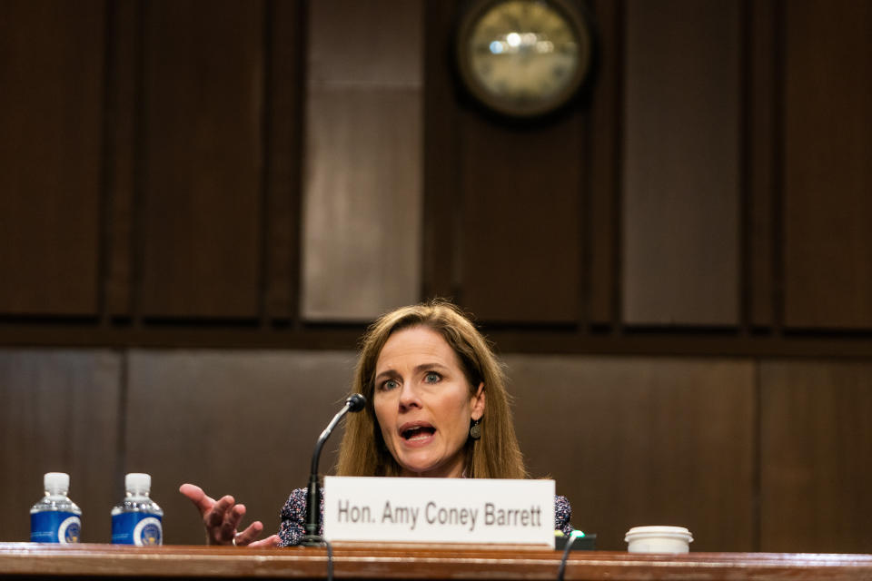 Supreme Court nominee Amy Coney Barrett during the Senate Judiciary Committee hearing on Oct. 14. (Photo: The Washington Post via Getty Images)