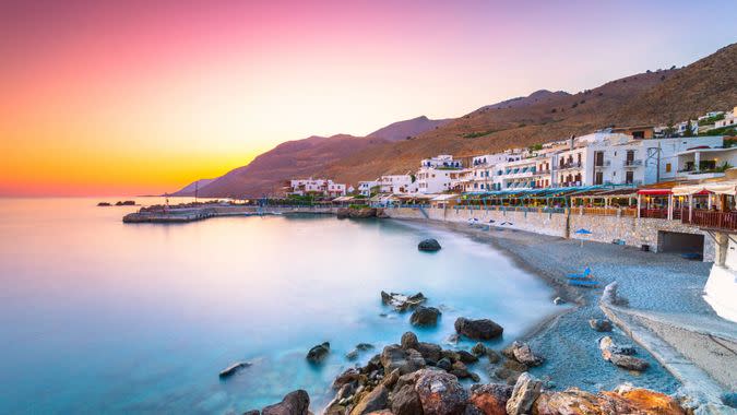 The small traditional village of Chora Sfakion, Sfakia, Chania, Crete, Greece.