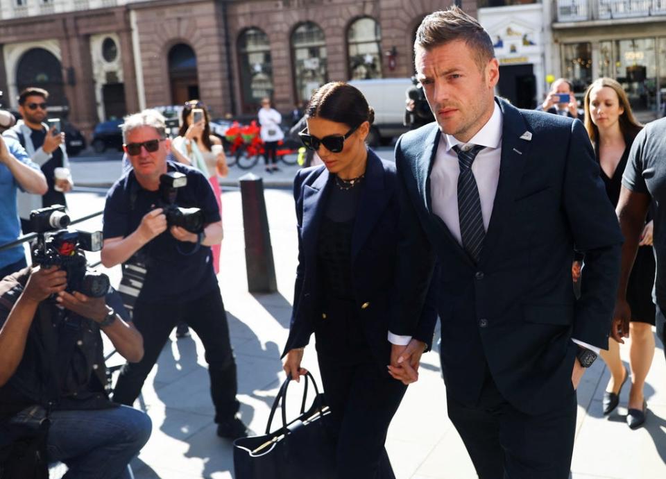 Rebekah Vardy, wife of Leiester City soccer player Jamie Vardy, arrives at the Royal Courts of Justice, in London on 17 May (REUTERS)