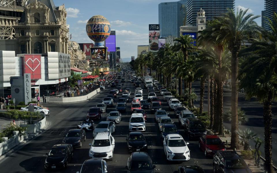 FILE PHOTO: Traffic is seen along the Strip on Memorial Day in Las Vegas, Nevada, U.S., May 31, 2021. REUTERS/Bridget Bennett/File Photo - REUTERS/Bridget Bennett/File Photo