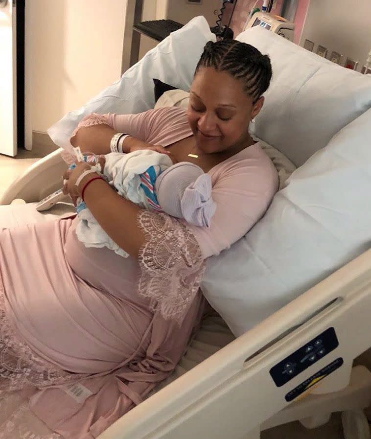 Tia Mowry and Cory Hardrict "are in heaven" after welcoming their daughter into the world. Mowry gave birth to the daughter, her second child with Hardrict, on May 5, 2018 at 10:29 a.m. To honor her birth, the actress shared this sweet photo to Instagram, along with the caption, "Feeling grateful and blessed as we welcome our little baby girl into the world!" she wrote. "Born May 5th at 10:29 am at 6 pounds and 4 Oz 19.8 inches We are in heaven."