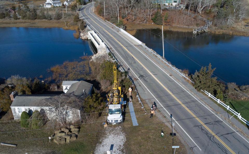 A drilling rig, set up along Craigville Beach Road near Short Beach Road in Centerville, is taking a 50-foot test boring as part of the advance work for the Park City Wind project. The state's Energy Facilities Siting Board approved Avangrid's request to build the project.