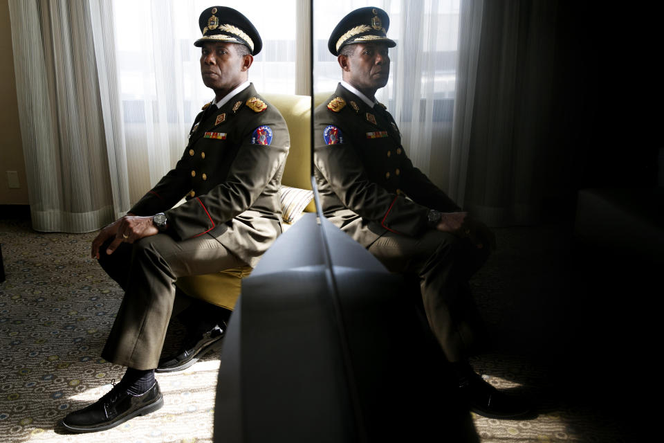 In this July 2, 2019, photo, Gen. Manuel Cristopher, former head of Venezuela's feared SEBIN intelligence agency, poses for a portrait in Washington. In a show of nerve, he betrayed Venezuela President Nicolas Maduro, the man he met with almost every day, and secretly plotted with his enemies to launch a short-lived military uprising that Cristopher says was tantalizingly close to ousting the embattled leader. (AP Photo/Jacquelyn Martin)