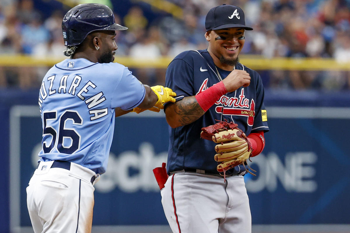 Randy Arozarena of the Tampa Bay Rays acknowledges the crowd