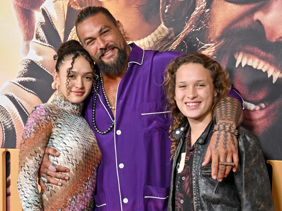 Lola Iolani Momoa, Jason Momoa, and Nakoa-Wolf Manakauapo Namakaeha Momoa attend the Los Angeles Premiere of Netflix's "Slumberland" at AMC Century City 15 on November 09, 2022 in Century City, California