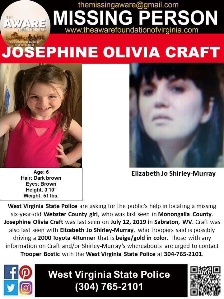 El cartel en el que se reportó la desaparición de la niña Josephine Olivia Craft. Su madre, Elizabeth Jo Shirley no tenía la custodia de la menor pero se la llevó ilegalmente a México, según autoridades.