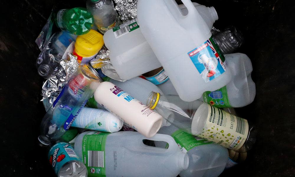 Plastic bottles and containers are seen in a domestic recycling bin in Manchester, Britain, November 20, 2018. REUTERS/Phil Noble