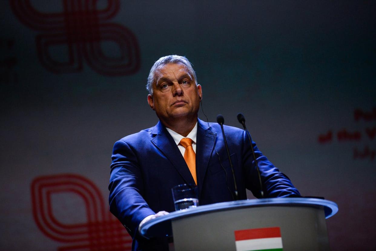 <span class="caption">Viktor Orbán speaking at a summit on Poland on Sept. 11.</span> <span class="attribution"><a class="link " href="https://www.gettyimages.com/detail/news-photo/the-prime-minister-of-hungary-viktor-orban-takes-part-on-a-news-photo/1271947526?adppopup=true" rel="nofollow noopener" target="_blank" data-ylk="slk:Omar Marques/Getty Images;elm:context_link;itc:0;sec:content-canvas">Omar Marques/Getty Images</a></span>