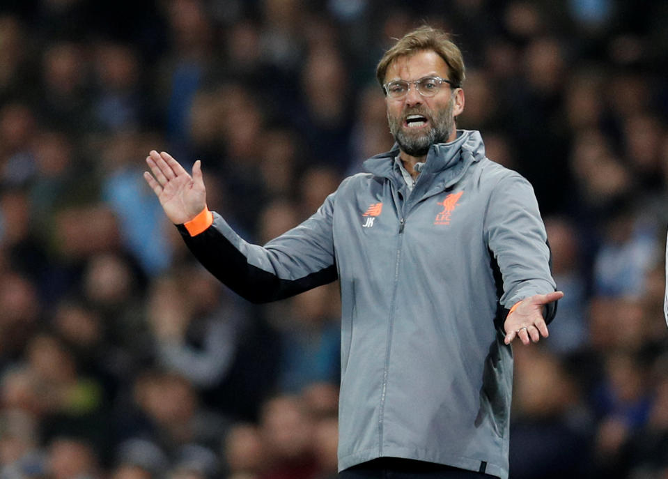 <p>Soccer Football – Champions League Quarter Final Second Leg – Manchester City vs Liverpool – Etihad Stadium, Manchester, Britain – April 10, 2018 Liverpool manager Juergen Klopp reacts REUTERS/Darren Staples </p>