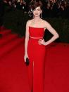 <p>Anne Hathaway wears Calvin Klein collection at the Met Ball, May 2014.</p>