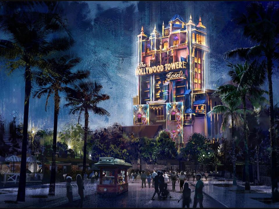 A view of the lights Tower of Terror will have for Disney World's 50th anniversary.