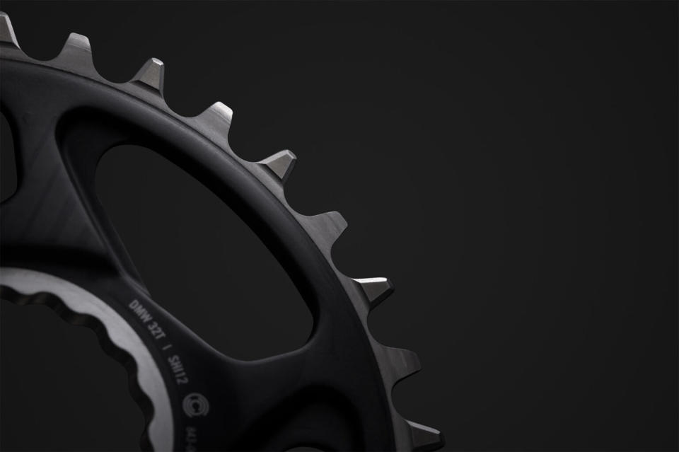 closeup details of race face era chainring