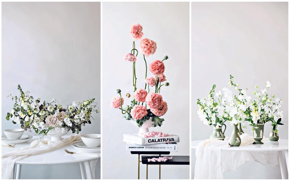 From left: Classic centrepiece; Floral foam arrangement; Bud vase collection - Zuzi at Stella Photography