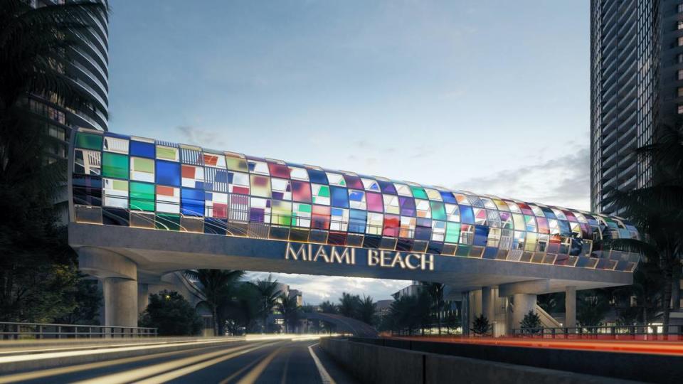 Bautizado como Miami Beach Canopy Bridge, el artista francés Daniel Buren –conocido por sus instalaciones de diseño a rayas tipo caramelo, como las Colonnes de Buren/Les Deux Plateaux en el Palis Royal de París– realizó el diseño del puente.