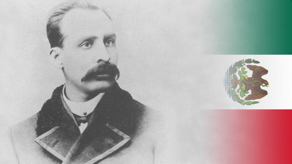 Composición con fotografía de Catarino Erasmo Garza y la bandera de México de 1880.