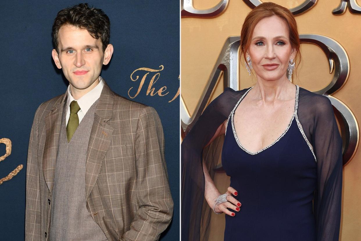 LOS ANGELES, CALIFORNIA - DECEMBER 14: Harry Melling arrives at "The Pale Blue Eye" Los Angeles Premiere at DGA Theater Complex on December 14, 2022 in Los Angeles, California. (Photo by Jerod Harris/WireImage); LONDON, ENGLAND - MARCH 29: J.K. Rowling attends "Fantastic Beasts: The Secrets of Dumbledore" World Premiere at The Royal Festival Hall on March 29, 2022 in London, England. (Photo by Mike Marsland/WireImage)