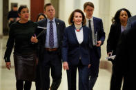 Speaker of the House Nancy Pelosi (D-CA) arrives for a press briefing on the 27th day of a partial government shutdown on Capitol Hill in Washington, U.S., January 17, 2019. REUTERS/Joshua Roberts