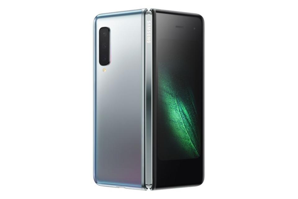 The rear of the Galaxy Fold is home to three cameras. Two additional cameras sit above the phone's large, tablet screen, while another sites on the front screen. (Samsung)