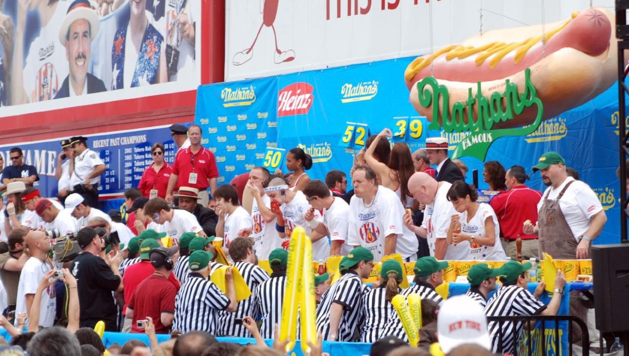 The 92nd annual contest was held on July 4, 2007. Six-time defending champion Takeru "Tsunami" Kobayashi was beaten by Joey Chestnut, who won by eating a record-breaking 66 hot dogs.