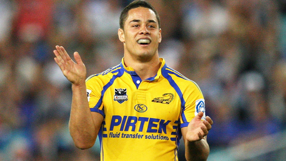 Jarryd Hayne, pictured here after winning an NRL match in 2009.