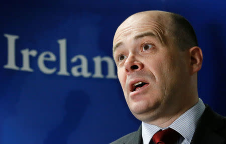 Irish Minister for Communications, Climate Action and Environment Denis Naughten reacts during an interview with Reuters in Brussels, Belgium February 27, 2017. REUTERS/Yves Herman