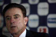 Rick Pitino the new coach of the Greek national basketball team answers to a question during a press conference in Athens, Monday, Nov. 11, 2019. The 67-year-old American has agreed to coach the Greek national basketball team and lead its effort to qualify for the 2020 Tokyo Olympics. (AP Photo/Thanassis Stavrakis)