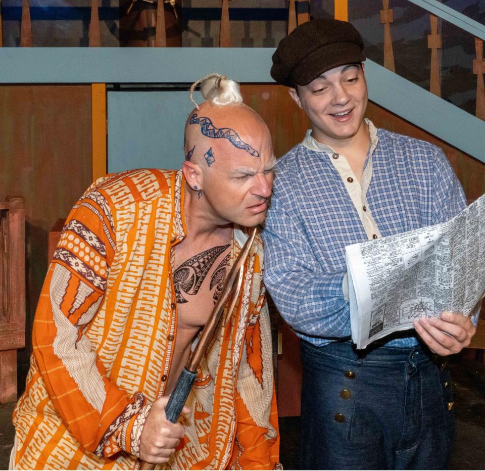 "Queequeg," played by Edward Johnson, left, and his friend "Ishmael," played by Jack Hachmeister, look for work in the comedy "Moby Dick Fractured," on stage at Surfside Playhouse through July 2, 2023. Visit surfsideplayhouse.com.