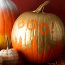 <p> Prefer your pumpkins to have a bit of glitz and glamor? Use metallic gold paint to create this fun look. Apply stick-on letter stencil to the pumpkin and use a paintbrush to create the drip design. Once dry, peel the stencils off.</p><p><a class="link " href="https://www.amazon.com/TecUnite-Alphabet-Stencils-Painting-Decoration/dp/B075QZJJ15?tag=syn-yahoo-20&ascsubtag=%5Bartid%7C10070.g.331%5Bsrc%7Cyahoo-us" rel="nofollow noopener" target="_blank" data-ylk="slk:SHOP LETTER STENCILS;elm:context_link;itc:0;sec:content-canvas"><strong>SHOP LETTER STENCILS</strong> </a></p>