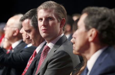 Eric Trump, son of Republican presidential nominee Donald Trump, at the vice presidential debate at Longwood University in Farmville, Va. (Photo: Jonathan Ernst/Reuters)