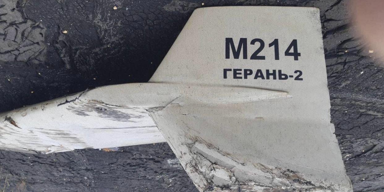 a part of an unmanned aerial vehicle, what ukrainian military authorities described as an iranian made suicide drone shahed 136 and which was shot down near the town of kupiansk, amid russias attack on ukraine, is seen in kharkiv region, ukraine, in this handout picture released september 13, 2022