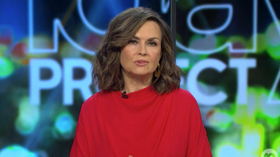 Lisa Wilkinson on The Project in a red top